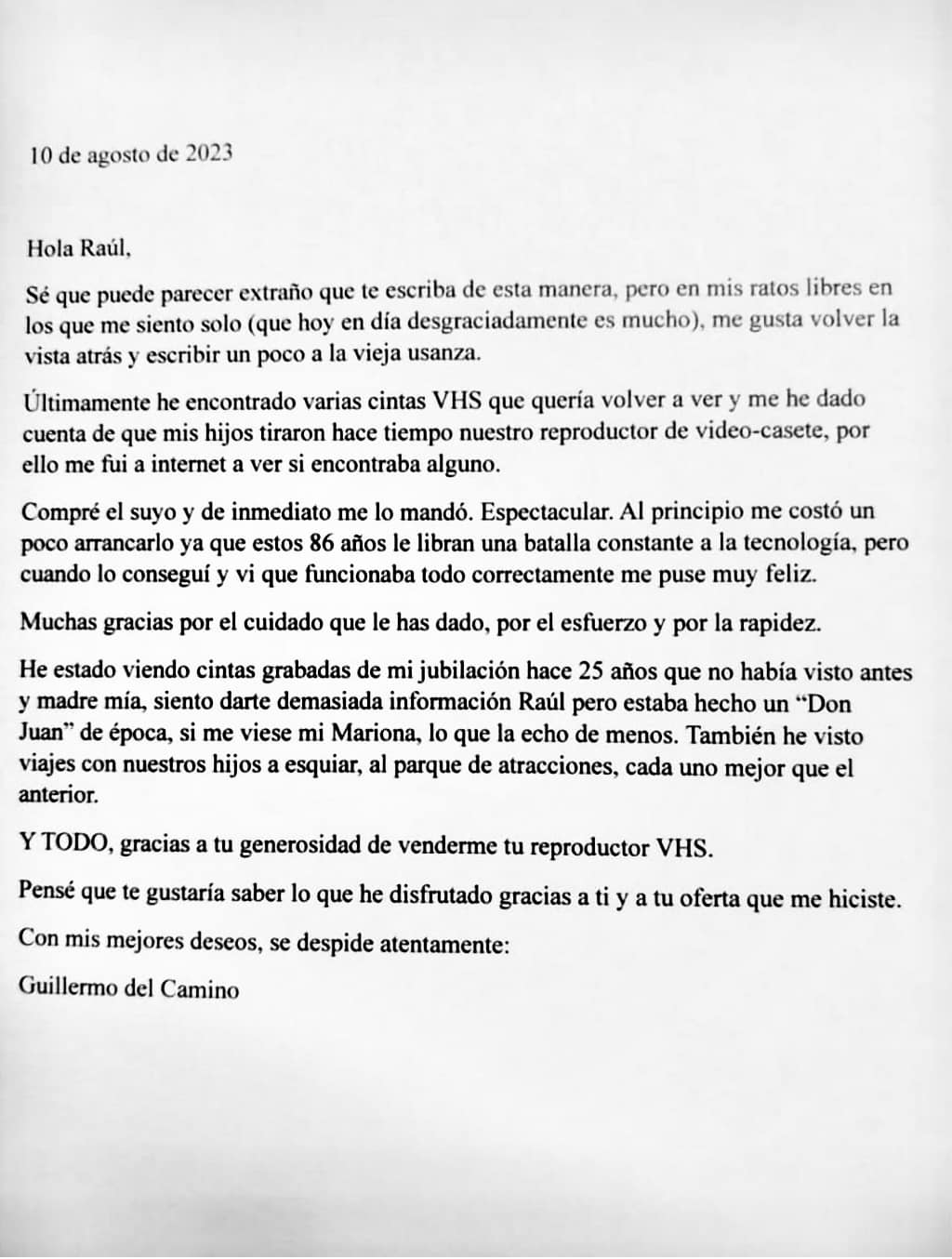 La emocionante carta de un abuelo a un usuario que le vendió su reproductor  de VHS: «Si me viese mi Mariona»
